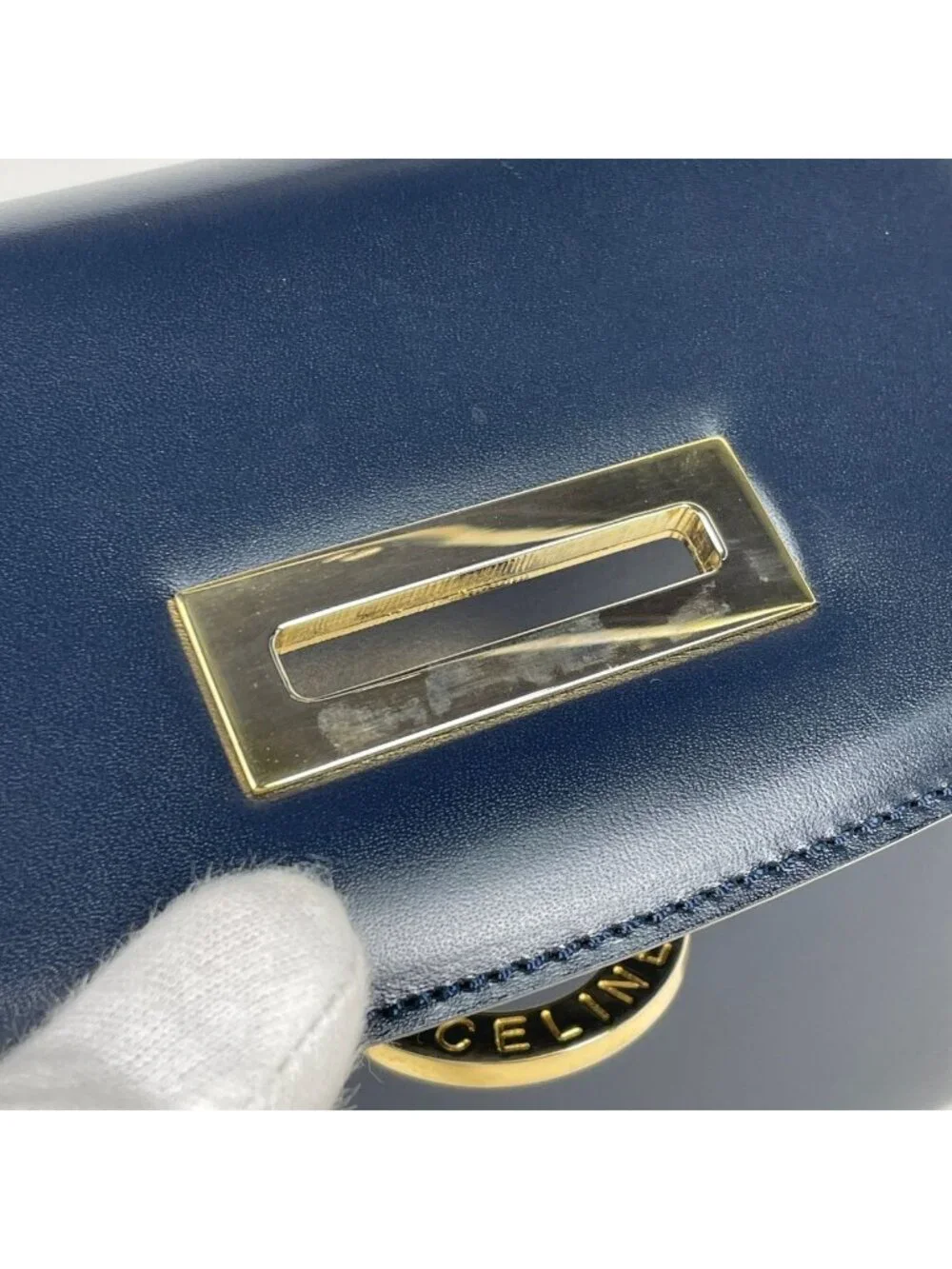 Celine Logo Handbag 2-Way Leather Navy